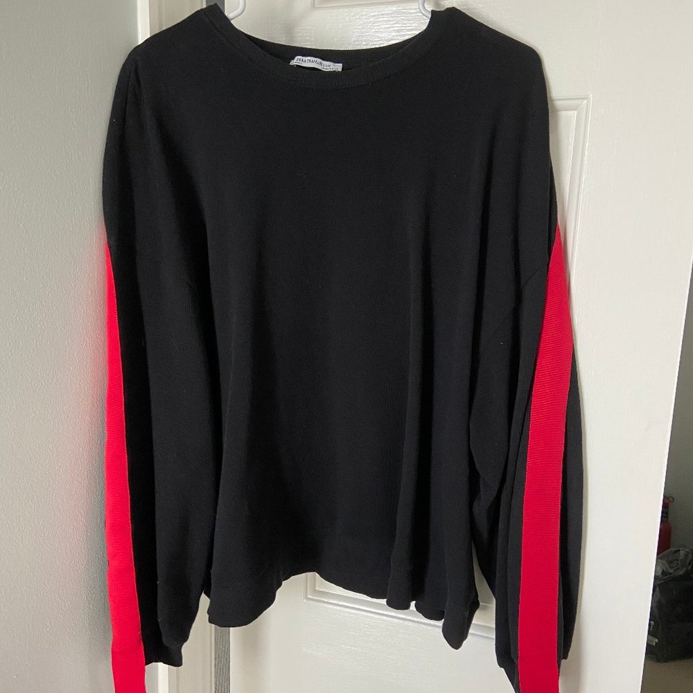 Zara Oversized Sweatshirt with Ribbon Tab Accent